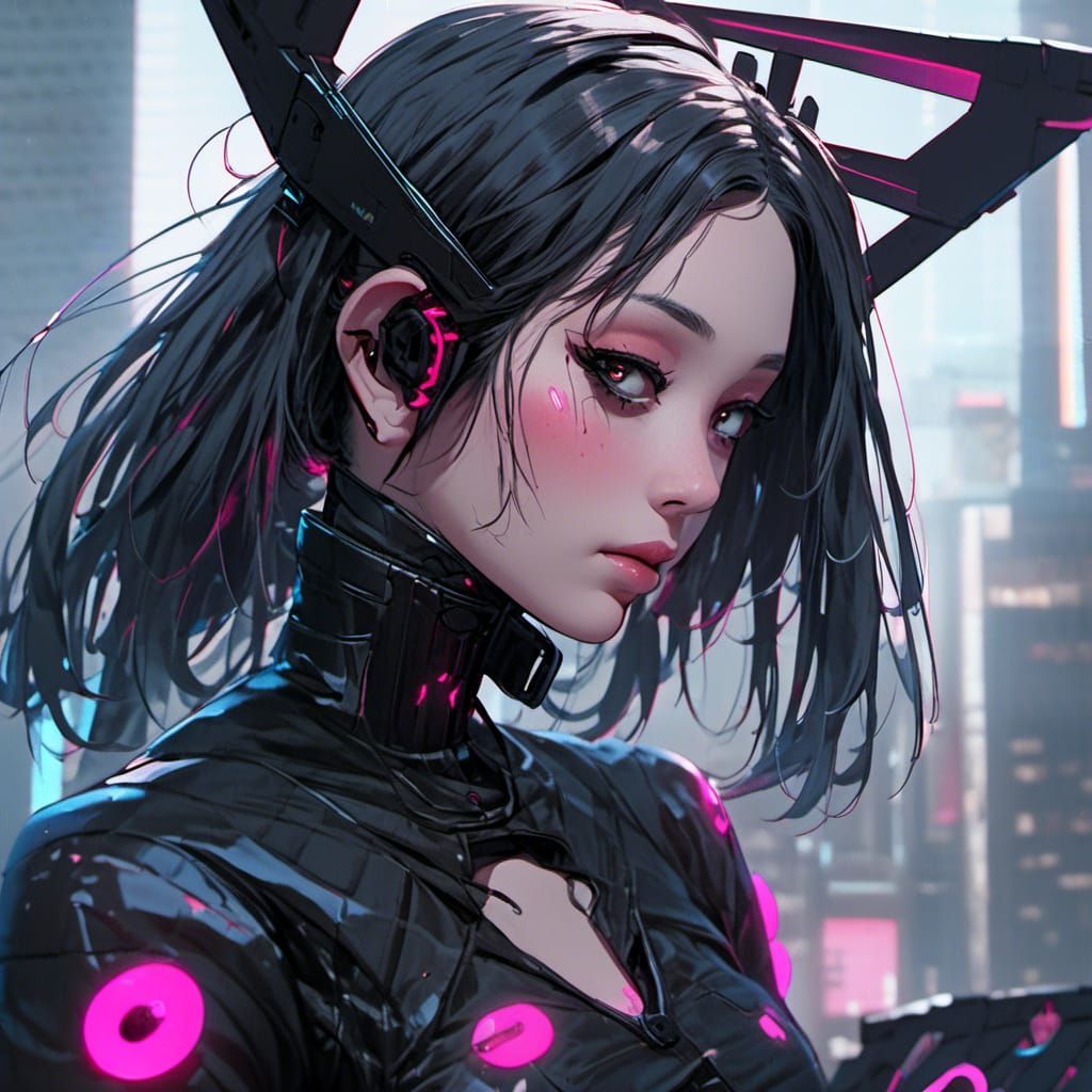 Goth Woman in Cyberpunk 2099 Neon Style