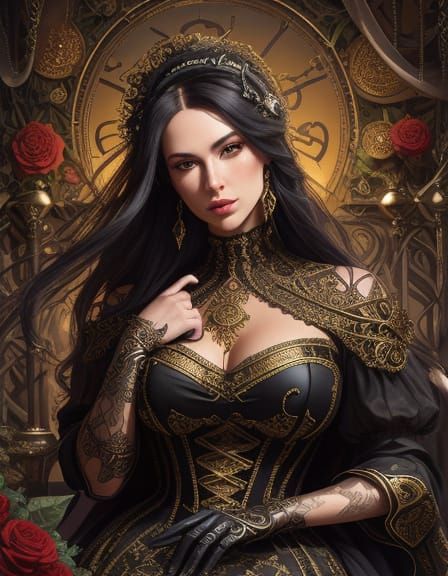 Roco Prom Dress 1800s Dress. Chains. Cables. Pipes. Machine parts. Gears. Industrial design. Vines. Roses. Flowers. Leav...