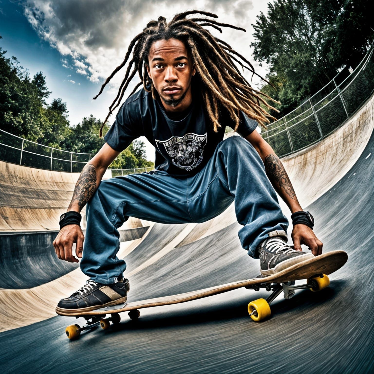 Hyperrealistic Skateboarder Sports Action Photo
