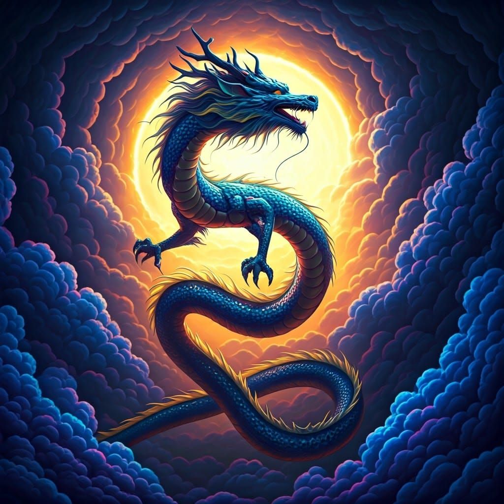 Majestic Chinese Dragon Descends through Celestial Storm