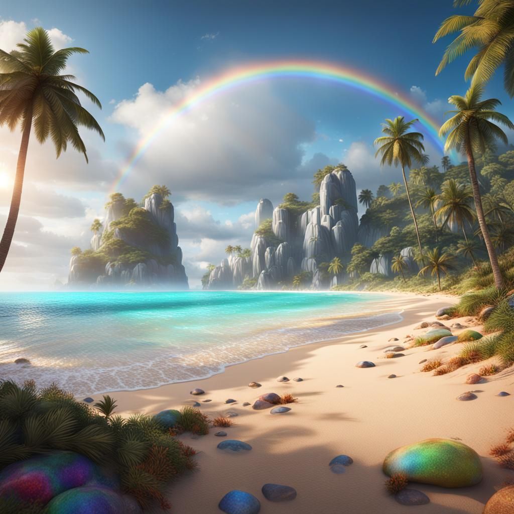 Rainbow Beach: A Fantastical Seascape in Deep Color