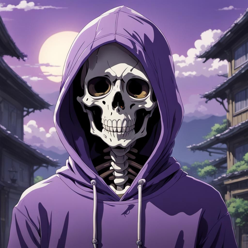 Skeleton in Hoodie: Ghibli-esque Anime Visual