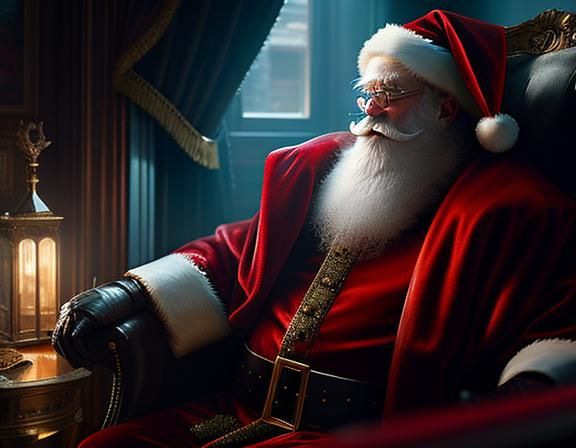 Translucent Santa Claus Surprises Woman: Hyperrealistic Illu...
