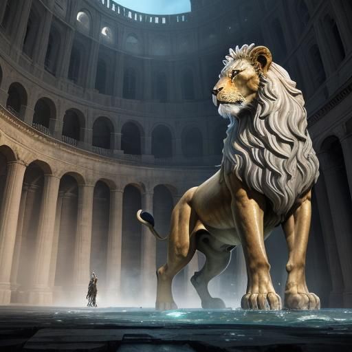 Crystal Gladiator Sculpture in Grand Hall: Digital Art