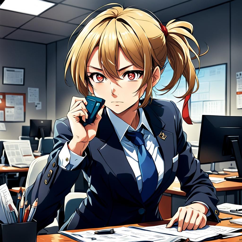 Anime Style Image of Hardworking Woman Boss