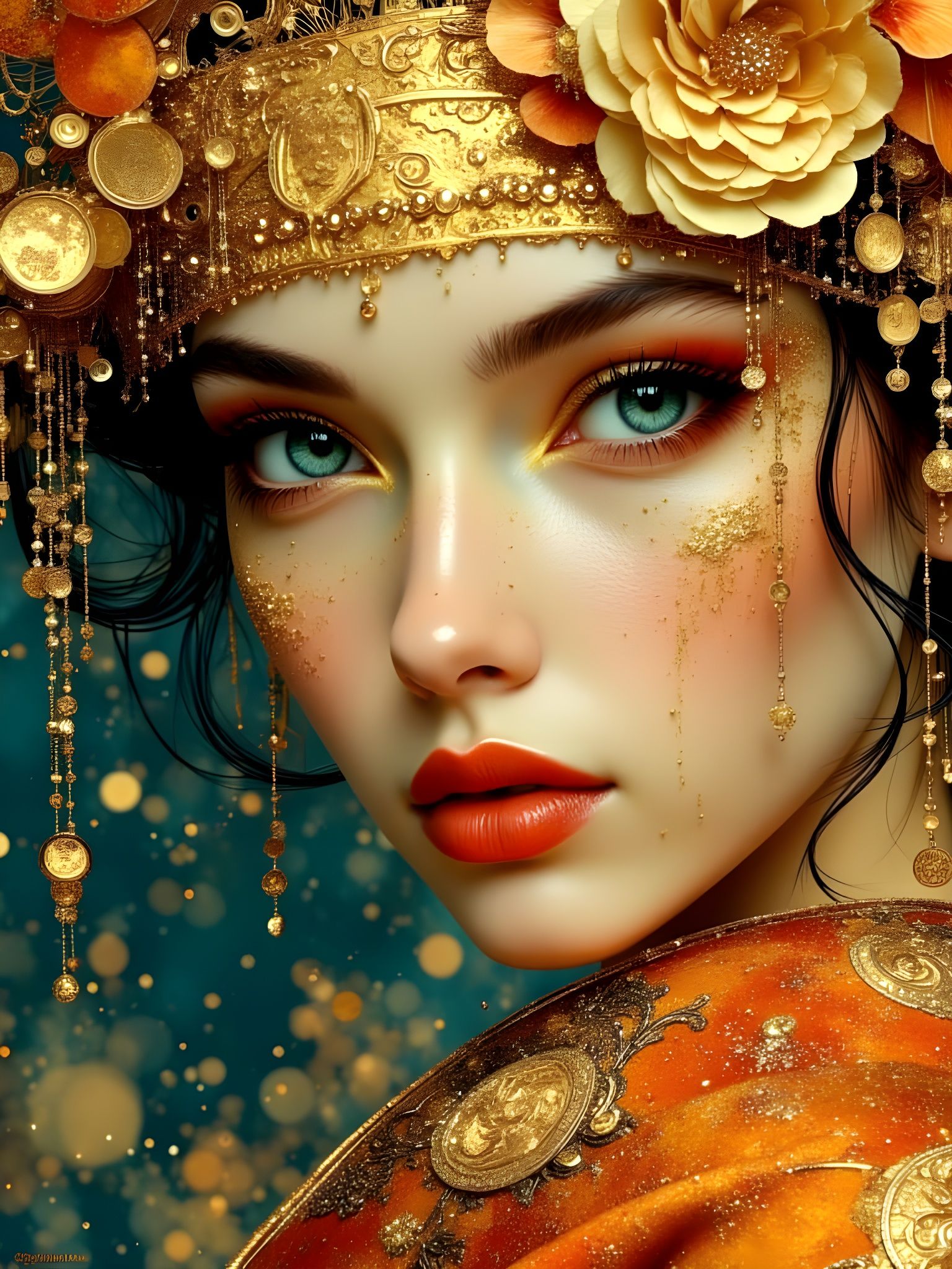 Surreal Geisha Portrait with Icy Roses