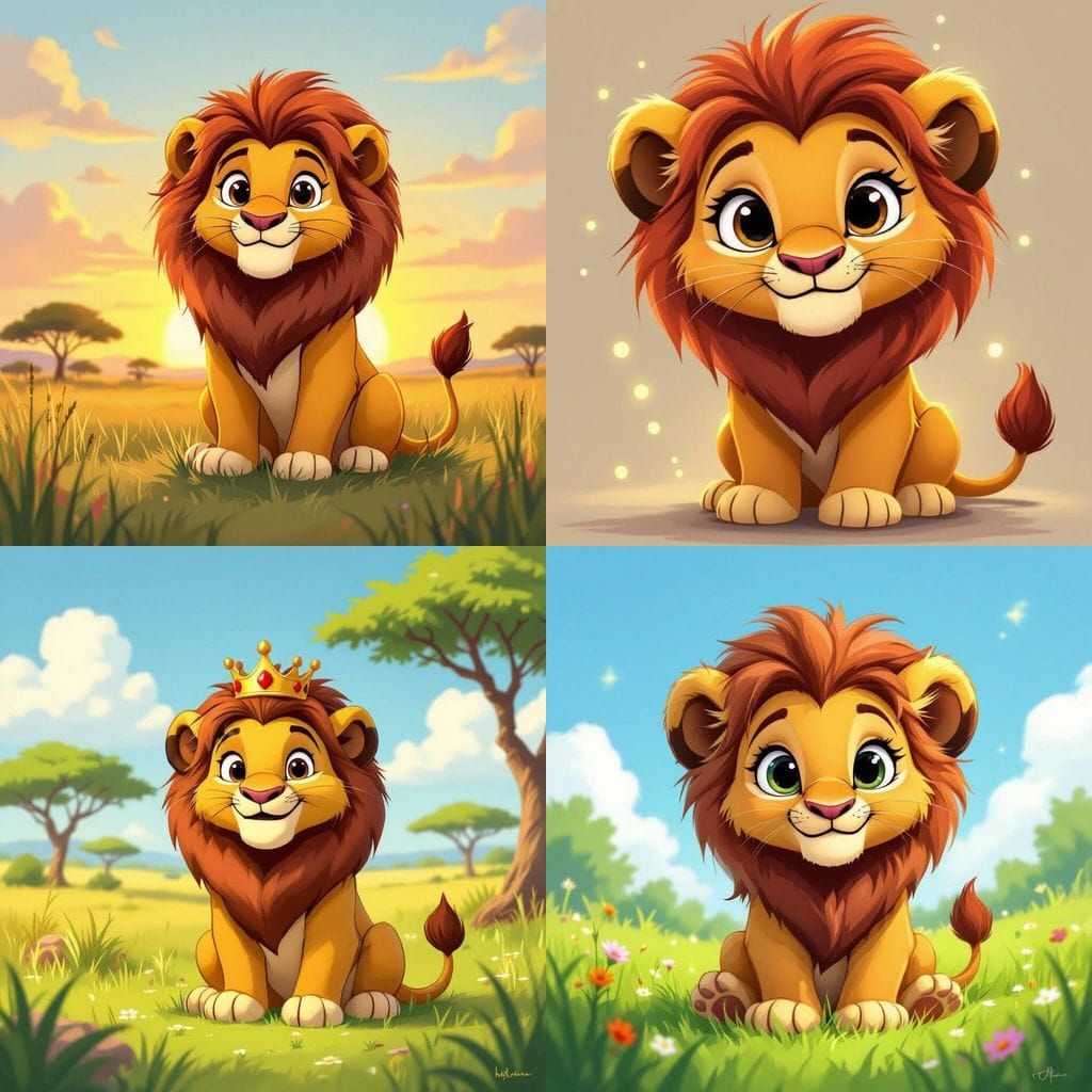 Cute Cartoon Lion Portrait