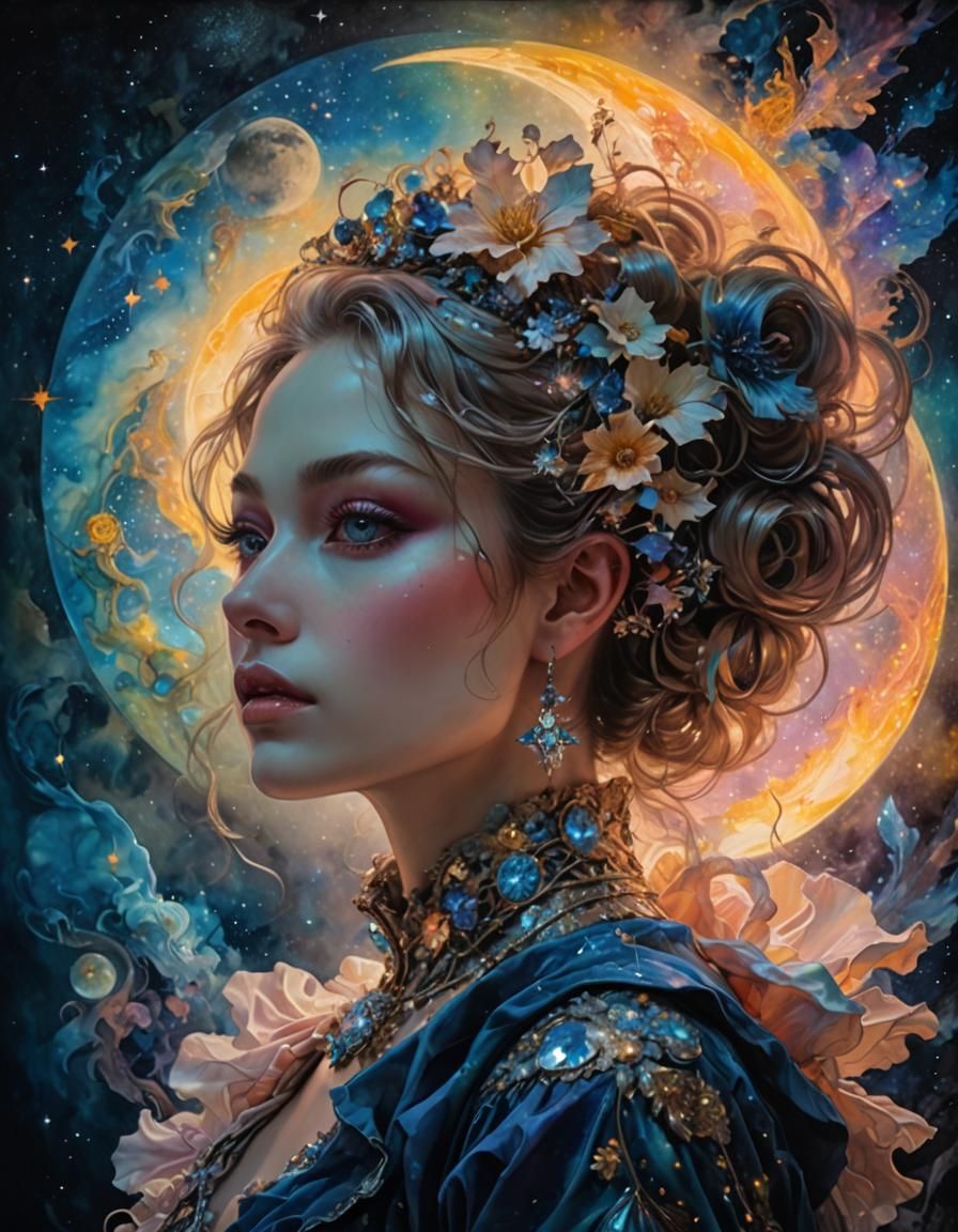 Futuristic Rococo Fashion Model in Ethereal Dream