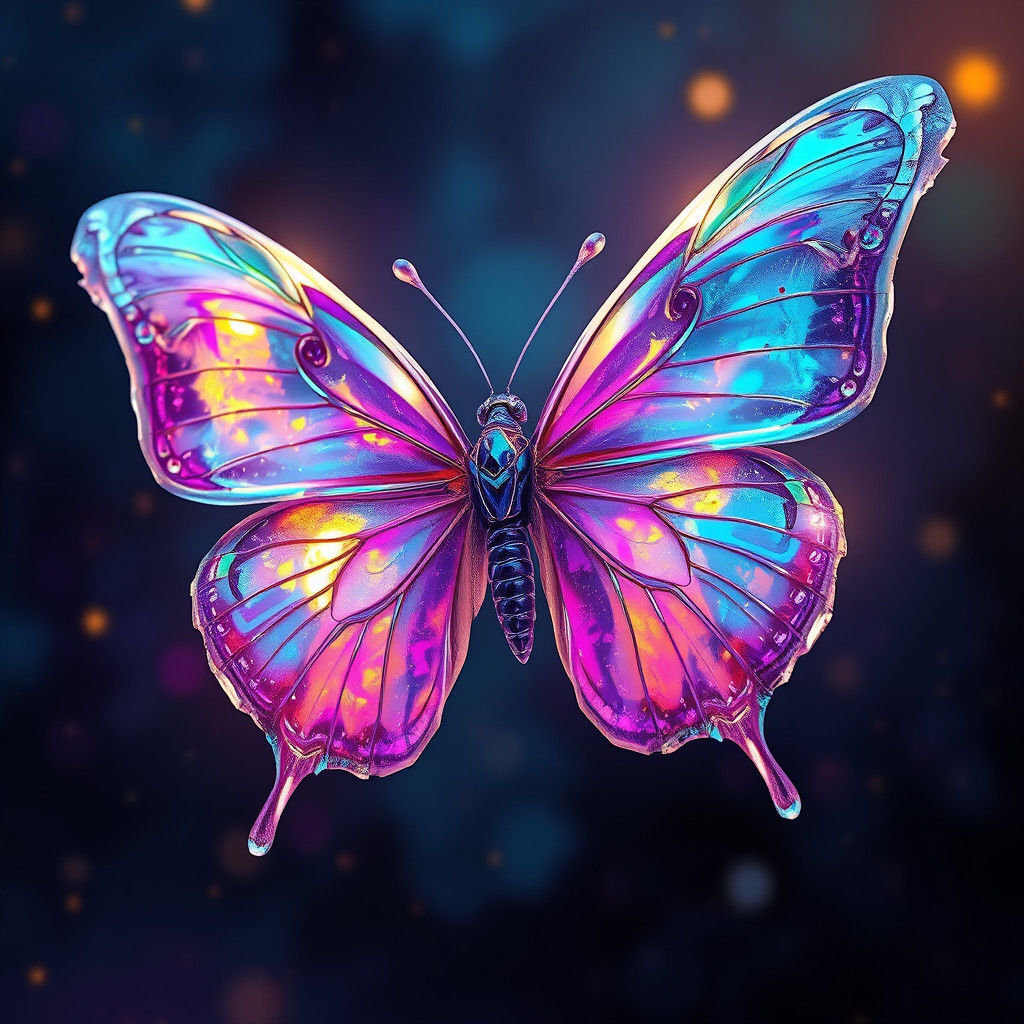 Iridescent Crystal Butterfly in Dreamlike Matte Painting