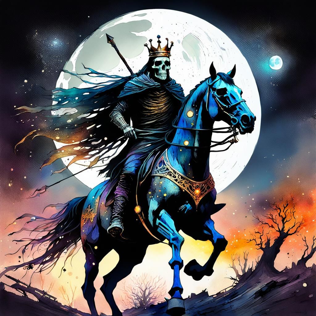 Undead King on Horse in Digital Watercolor