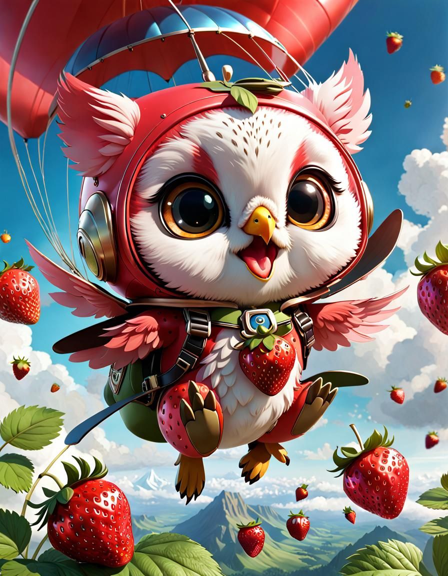 Chibi Skydiving Strawberry Owl