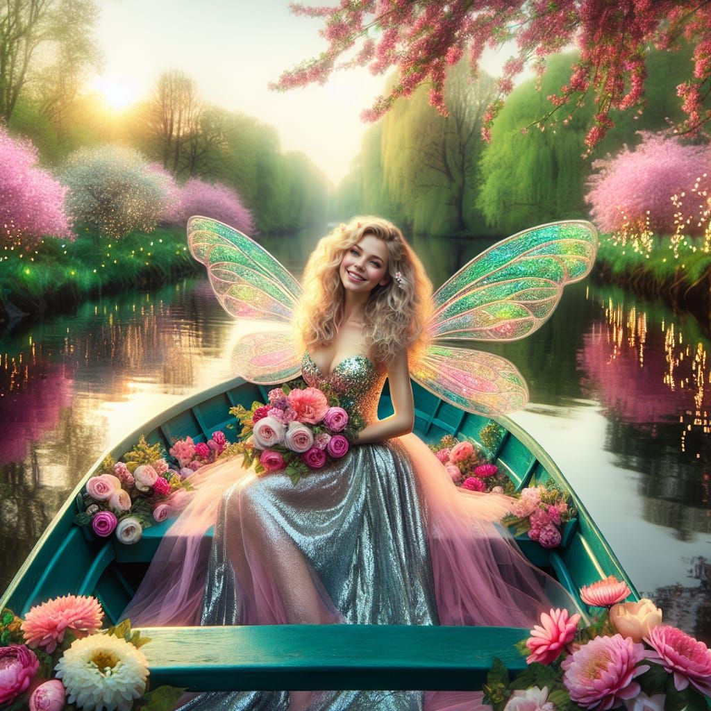Whimsical Fairy Embarks on a Serene Springtime Voyage