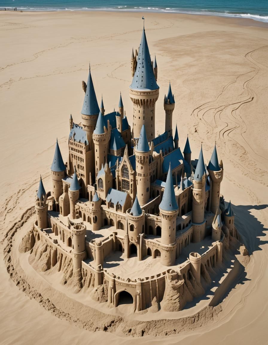 Detailed Sandcastle Hogwarts: A Magical Beach Creation