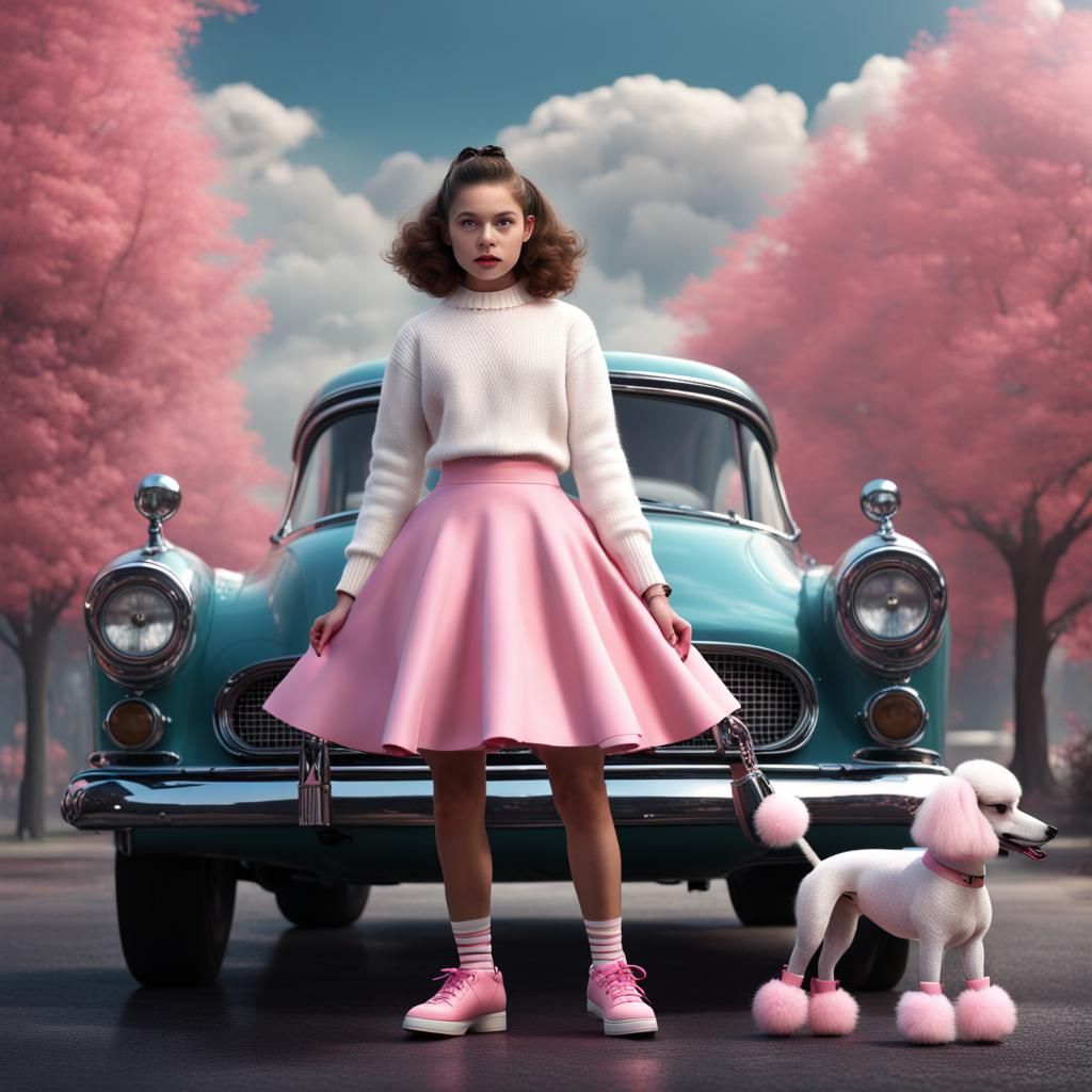 Girl in Poodle Skirt, 1950s Fantasy Art