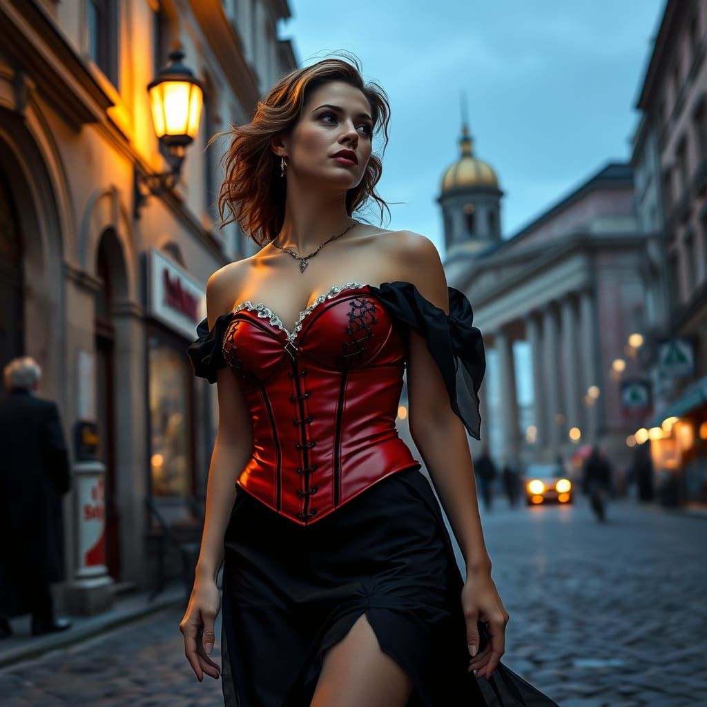 Stunning Woman in Berlin Street: Hyperrealistic Digital Art