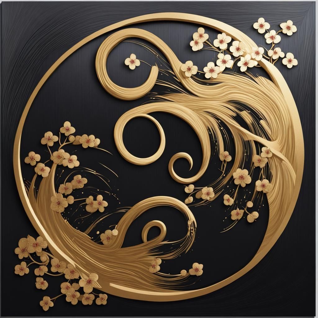 Japanese Black and Gold Cherry Tree Art