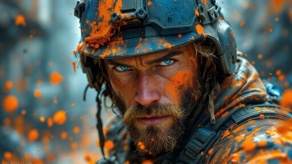 Intense Warrior Portrait in Painterly Style