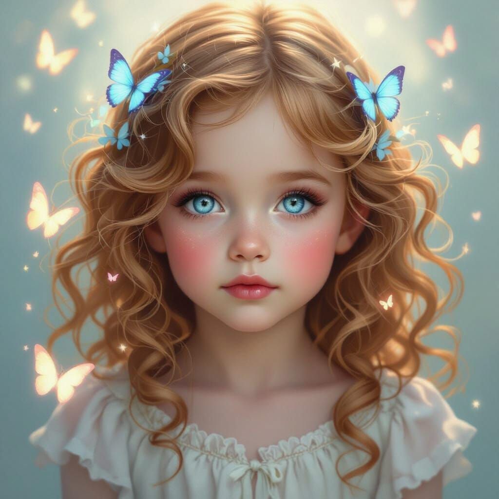 Ethereal Child Portrait with Glowing Butterflies