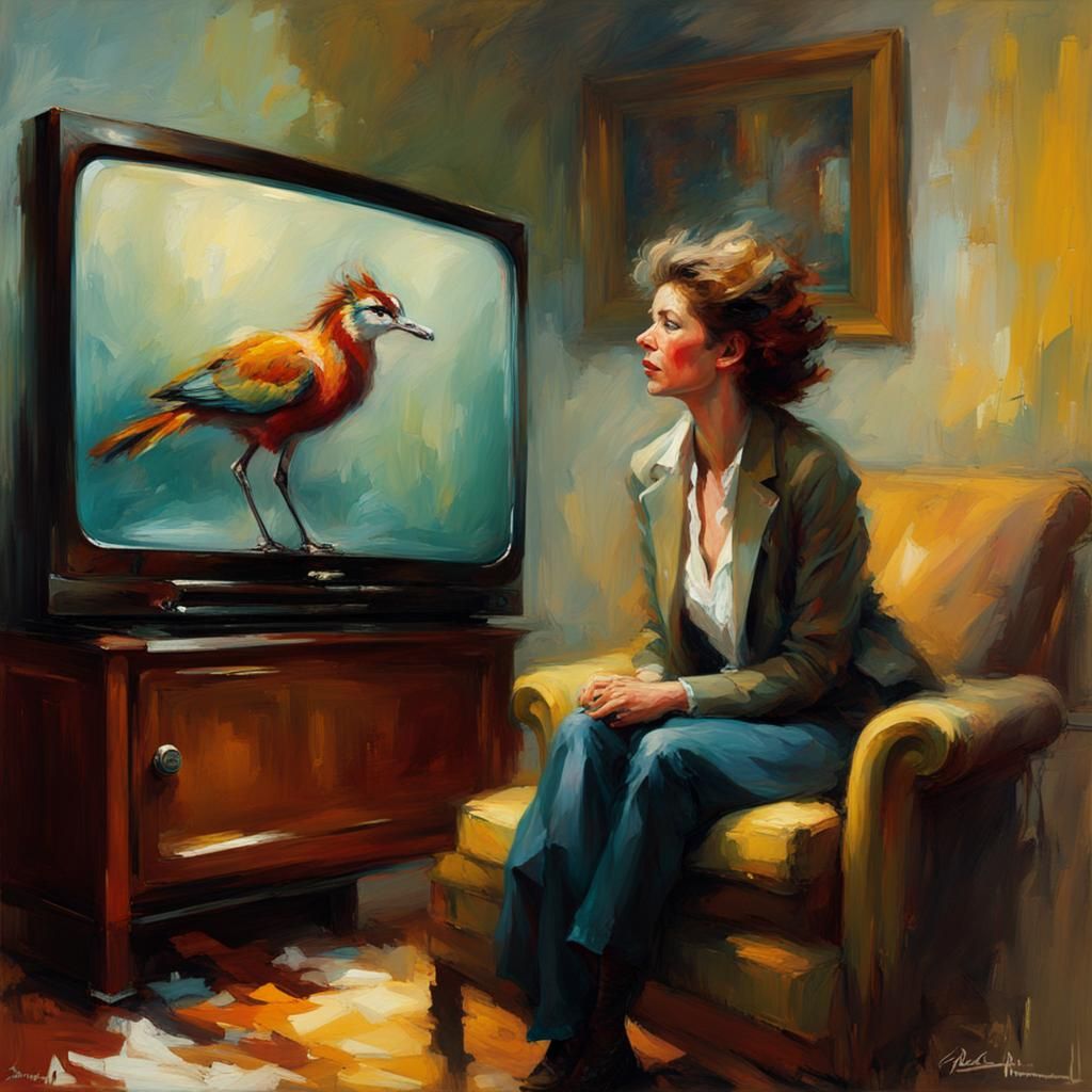 Bird Watching TV in Art Deco Style