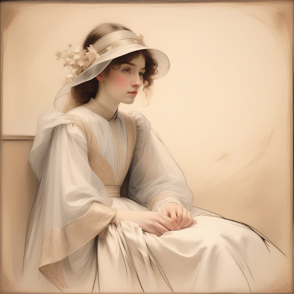 Melancholic Romantic Heroine Portrait in Whistler's Aestheti...