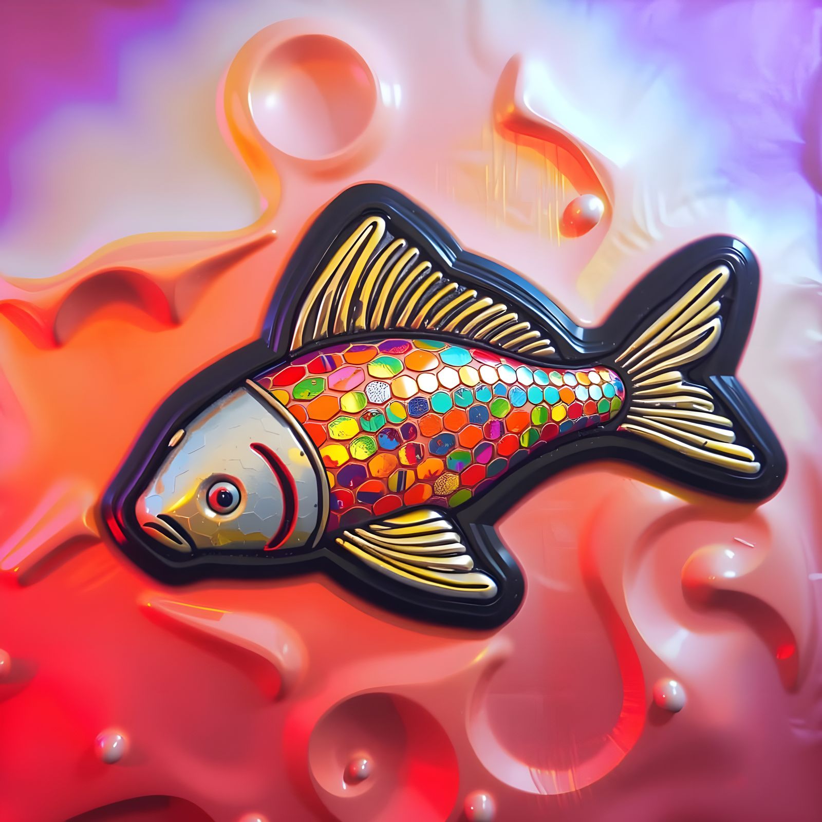 GIK Prompt: "Galvanized, Iridescent, Koi"