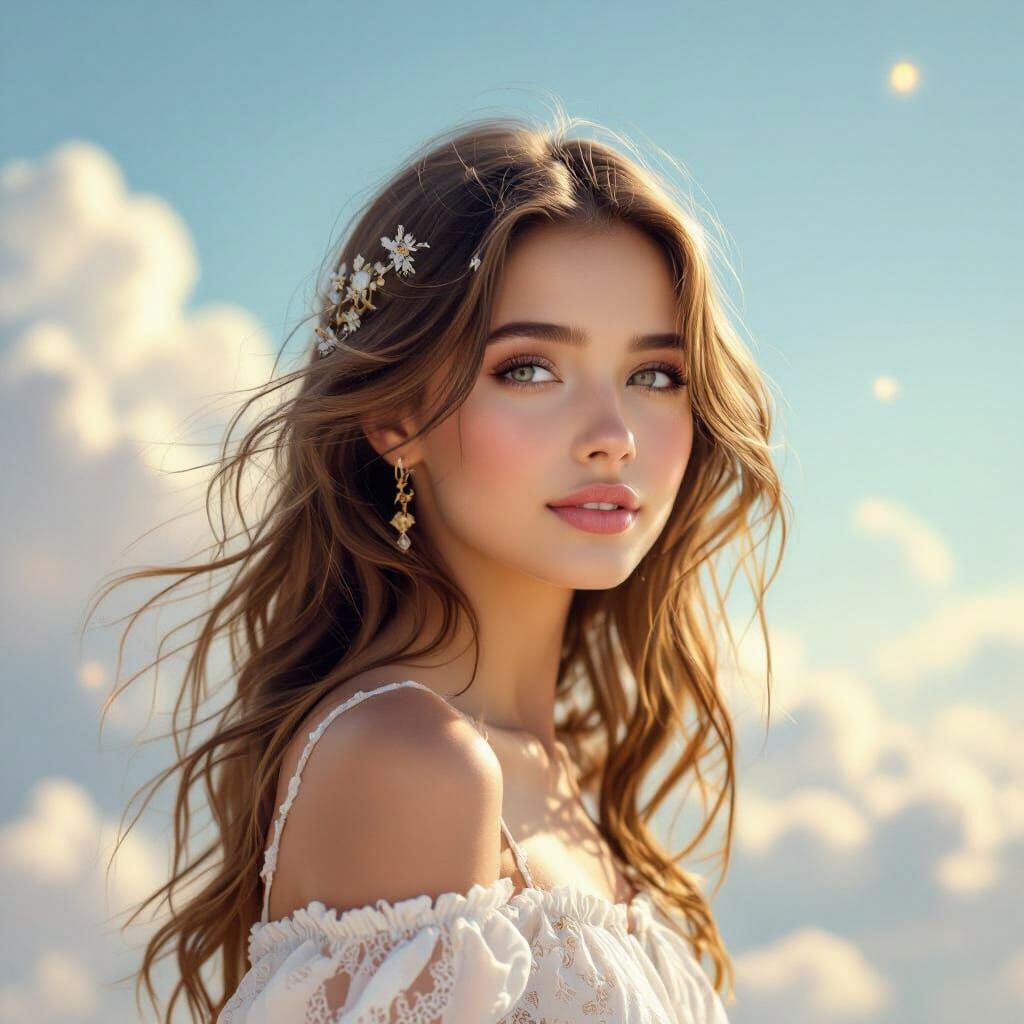 Divine Girl in Dreamlike Landscape