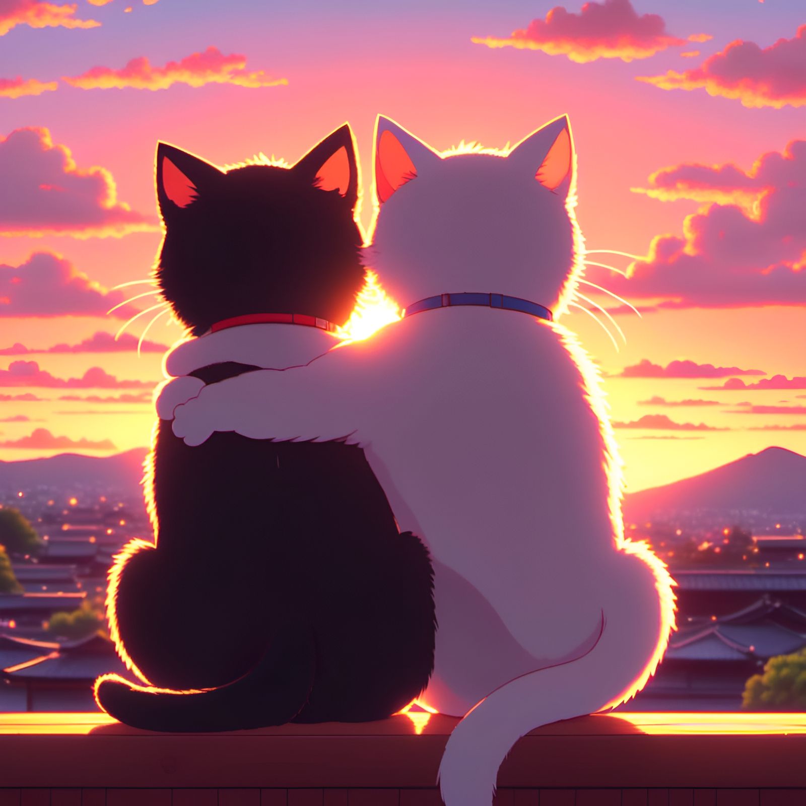 Kittens Watch Kyoto Sunset: A Tender Moment