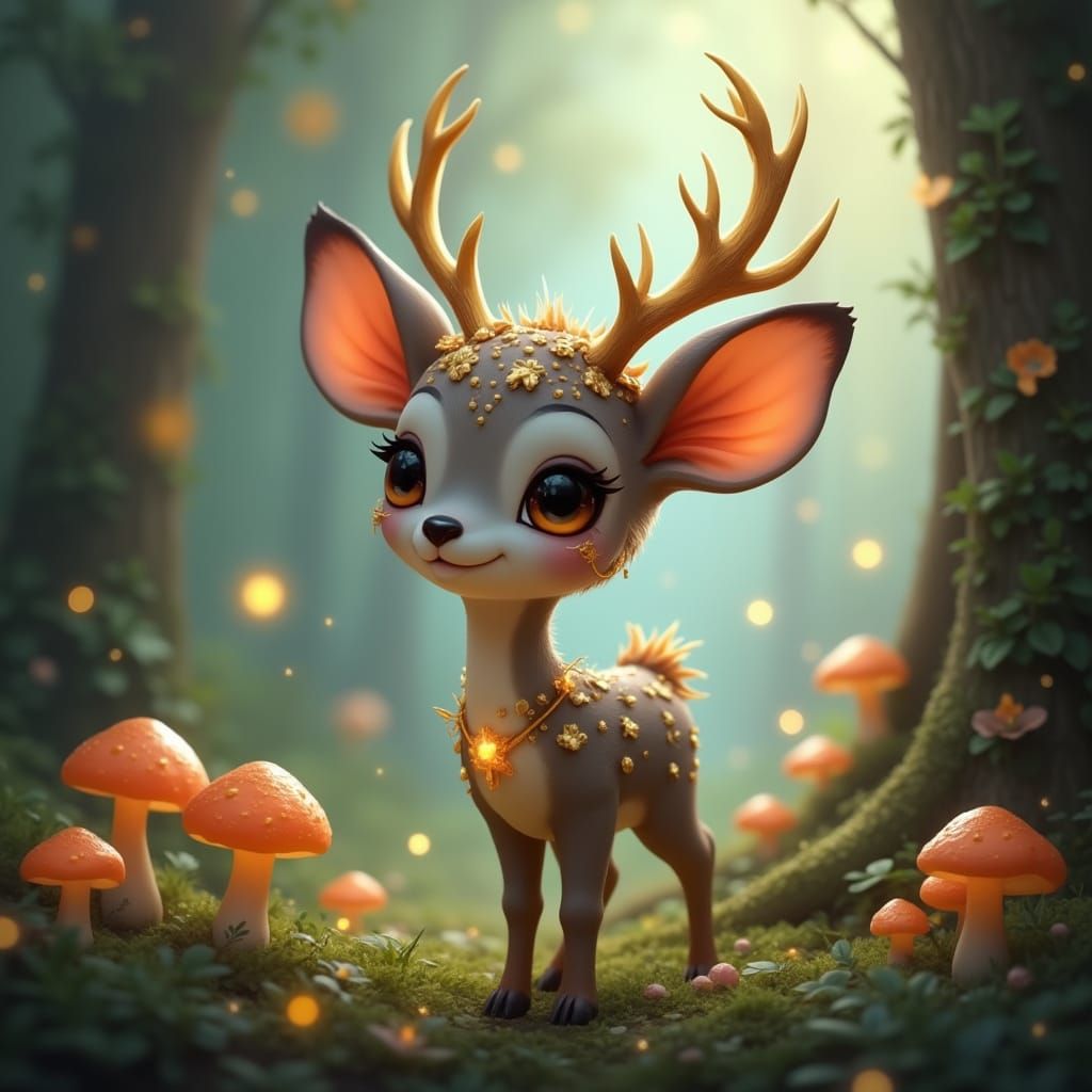 Whimsical Fantasy Deer in Enchanted Forest