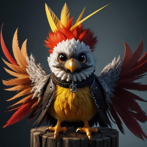 Fluffy Yellow Baby Bird with Mohawk: 3D Rendered Art