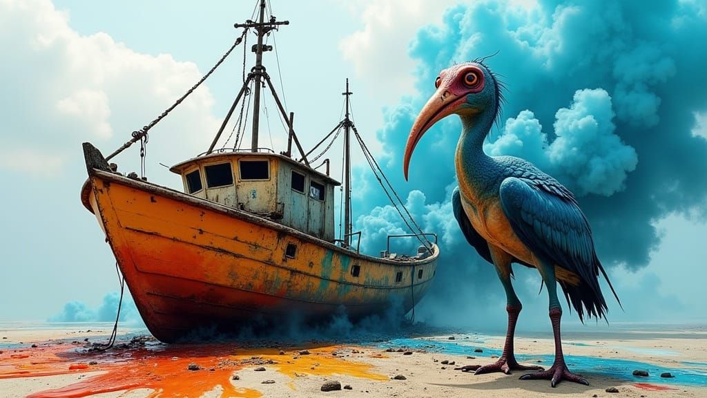 Post-Apocalyptic Harbor Nightmare in Vibrant Colors