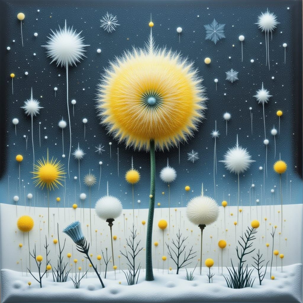 Frost-Covered Dandelion in Winter Snow