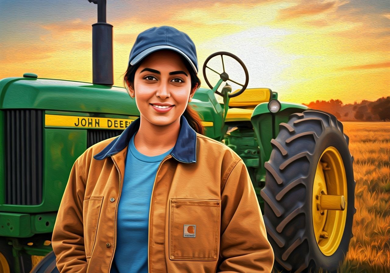 Pakistani Woman on Farm in Impressionistic Oil Painting