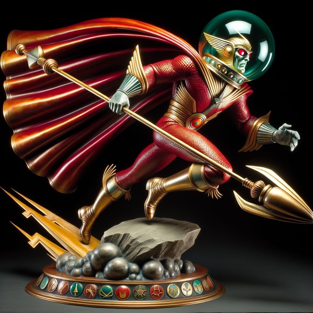 Retro Sci-Fi Warlock Sculpture on Saturn