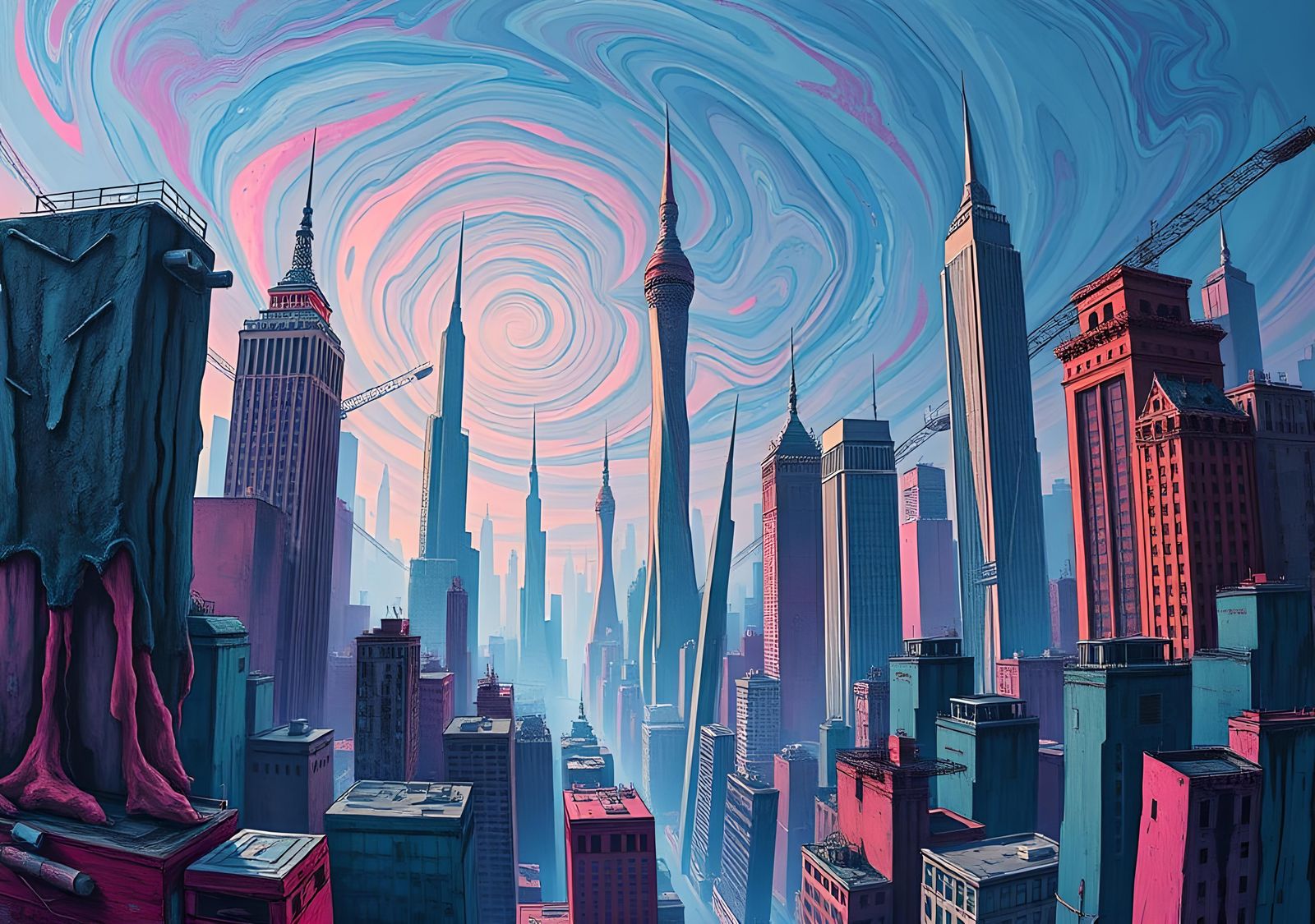 Dystopian Future: A Surreal Acrylic Pastel Nightmare