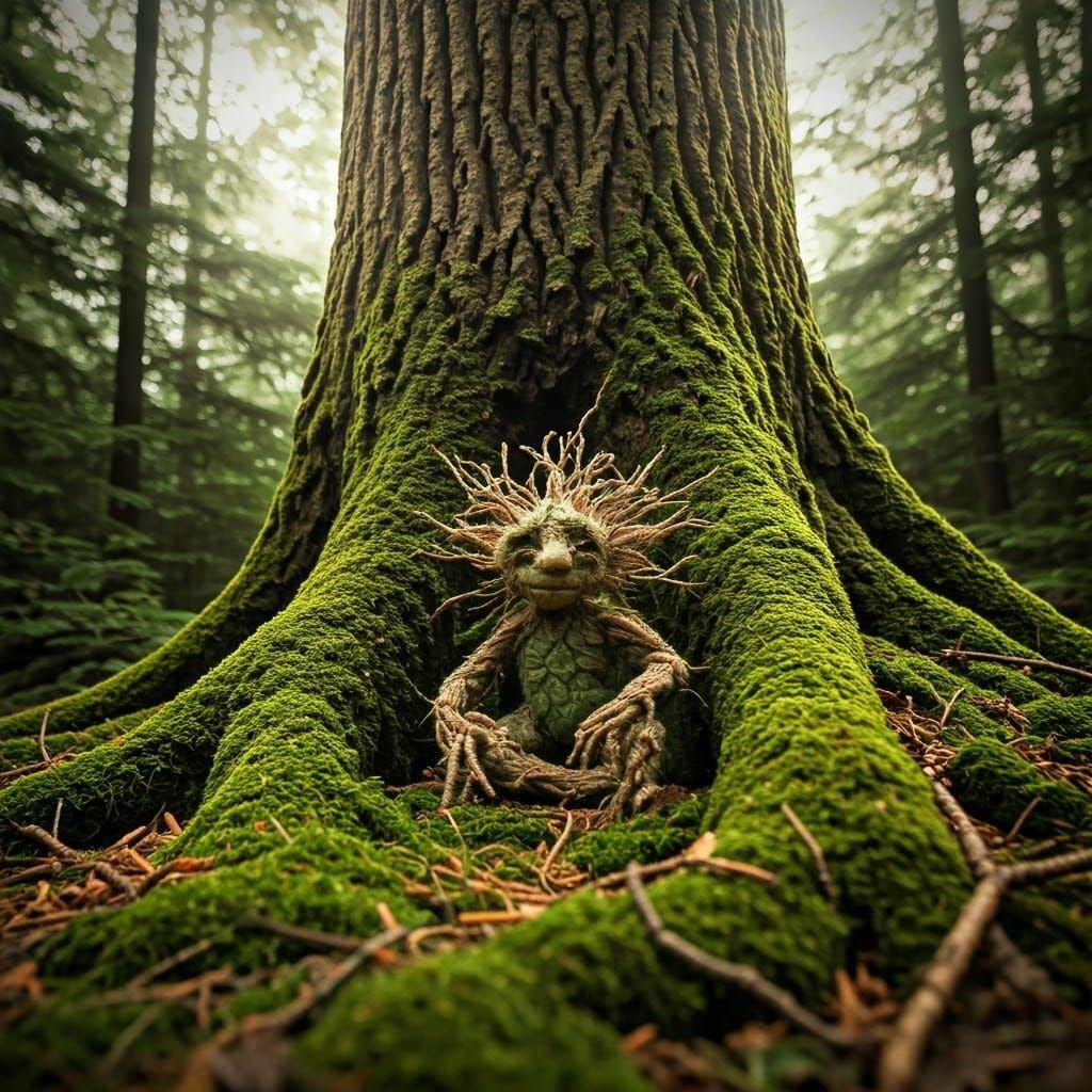 Troll Creature Amidst Ancient Red Oak