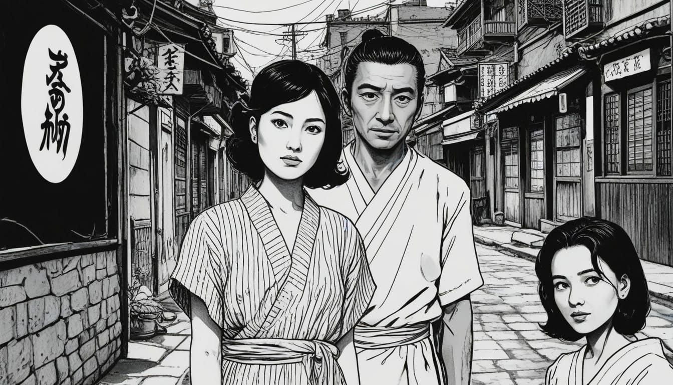 Vintage Cyberpunk Samurai in Whimsical Artistic Style