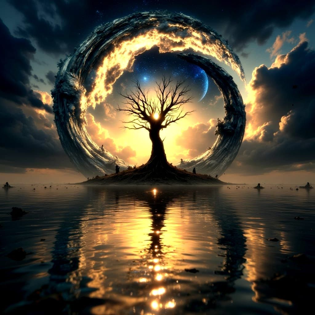 Cosmic Water Halo Around a Hybrid Windmill Tree