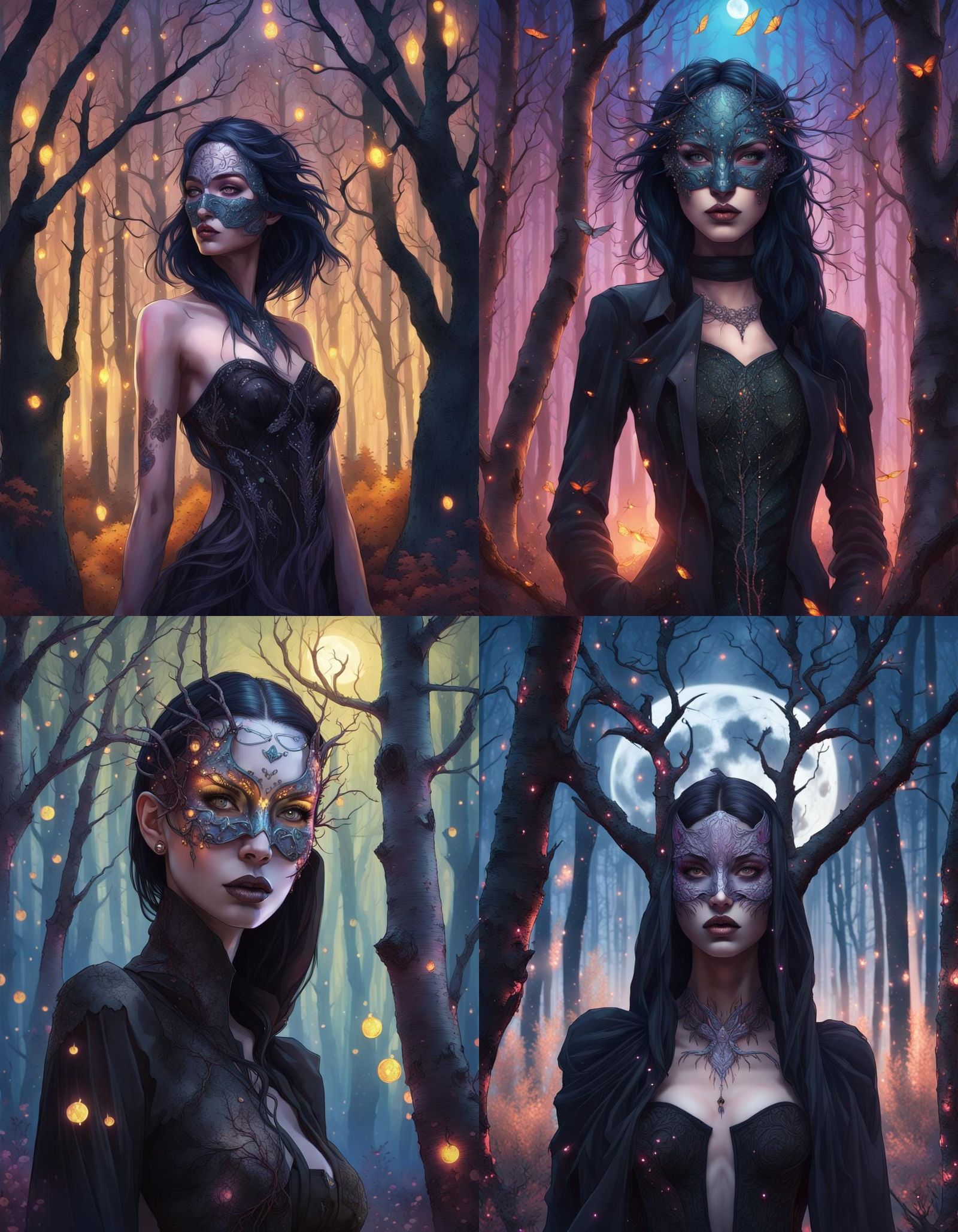 Goth Model in Birch Forest, Digital Art