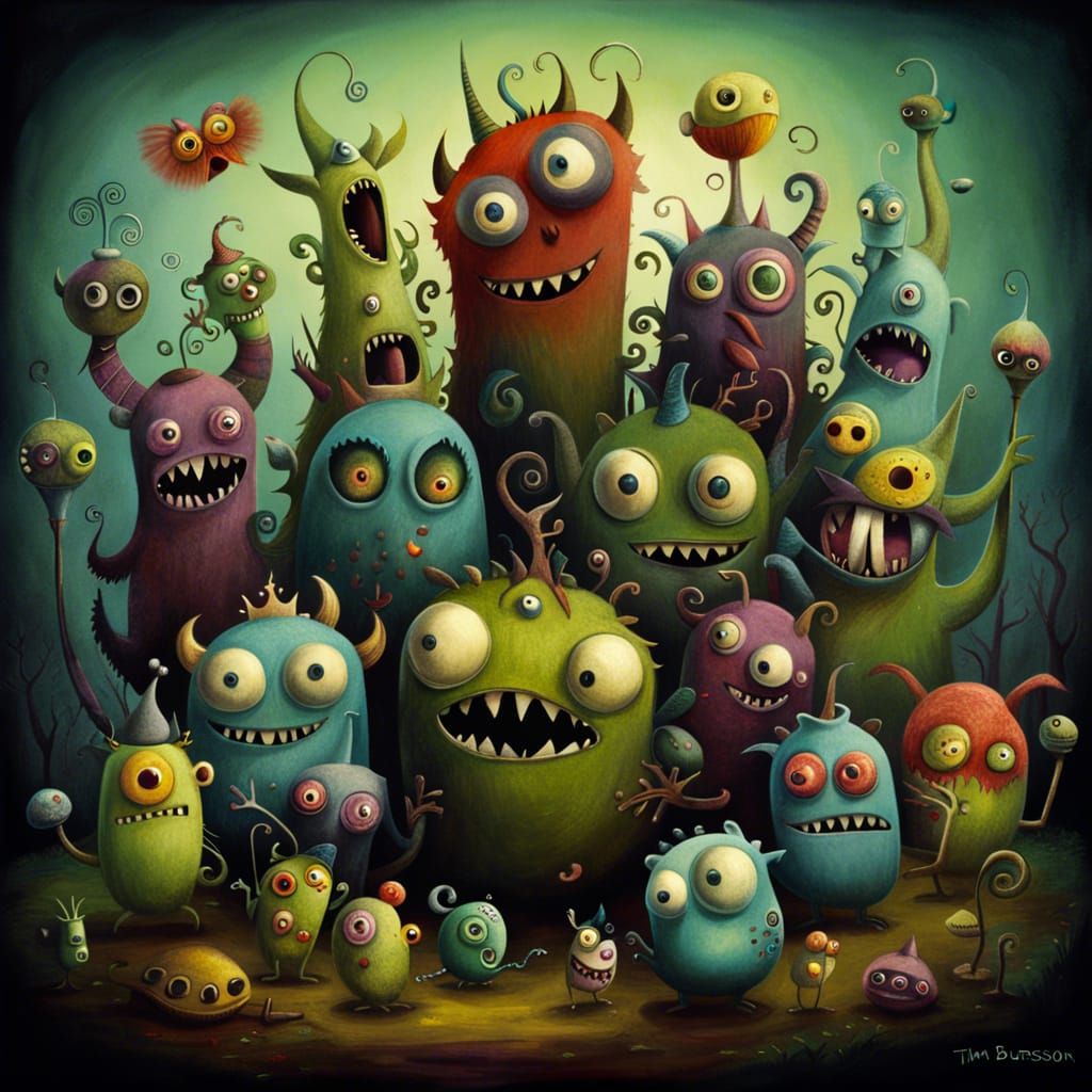 Monsters Playing, in a Dark Fantasy Style