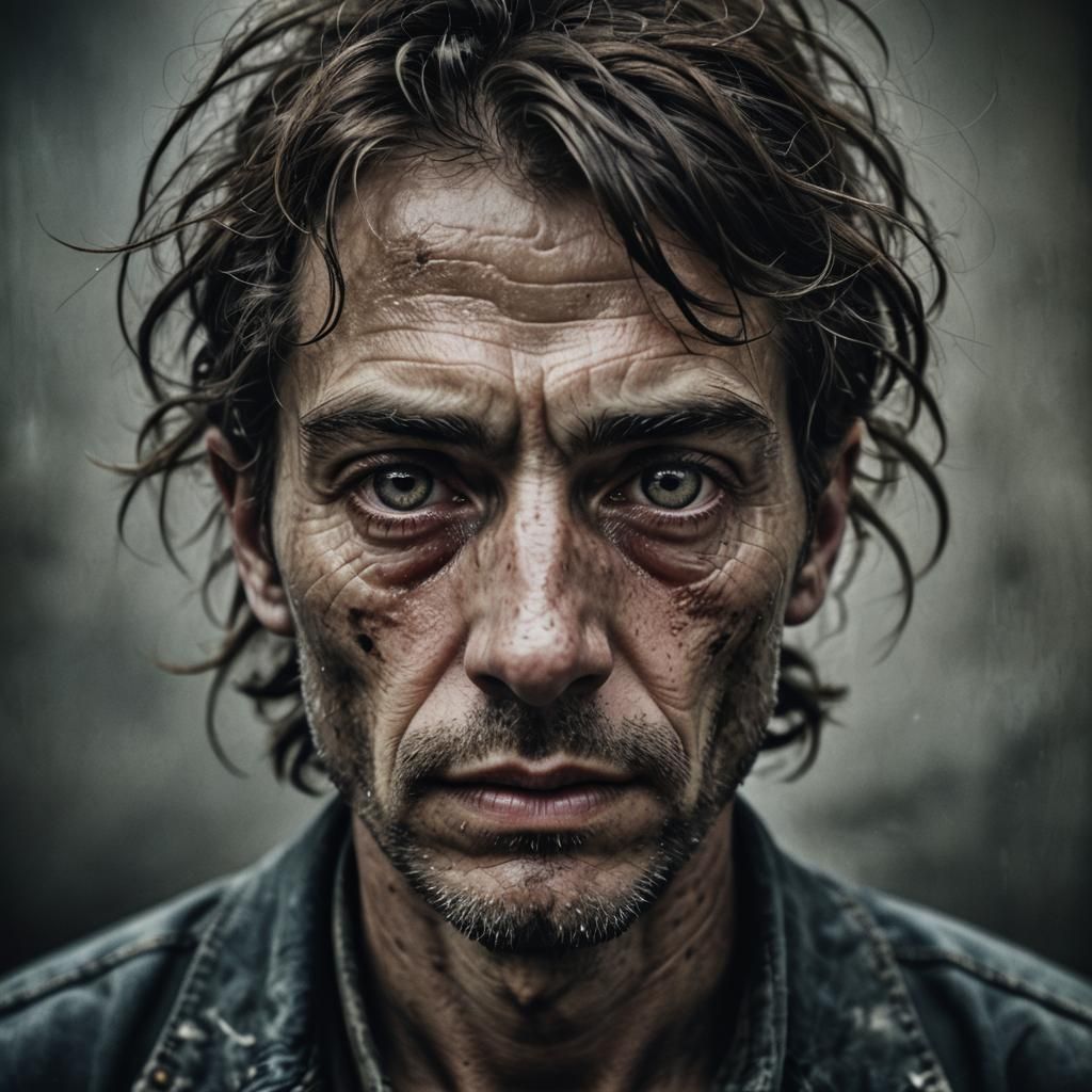 Intense Close-Up Portrait in Street Photography Style