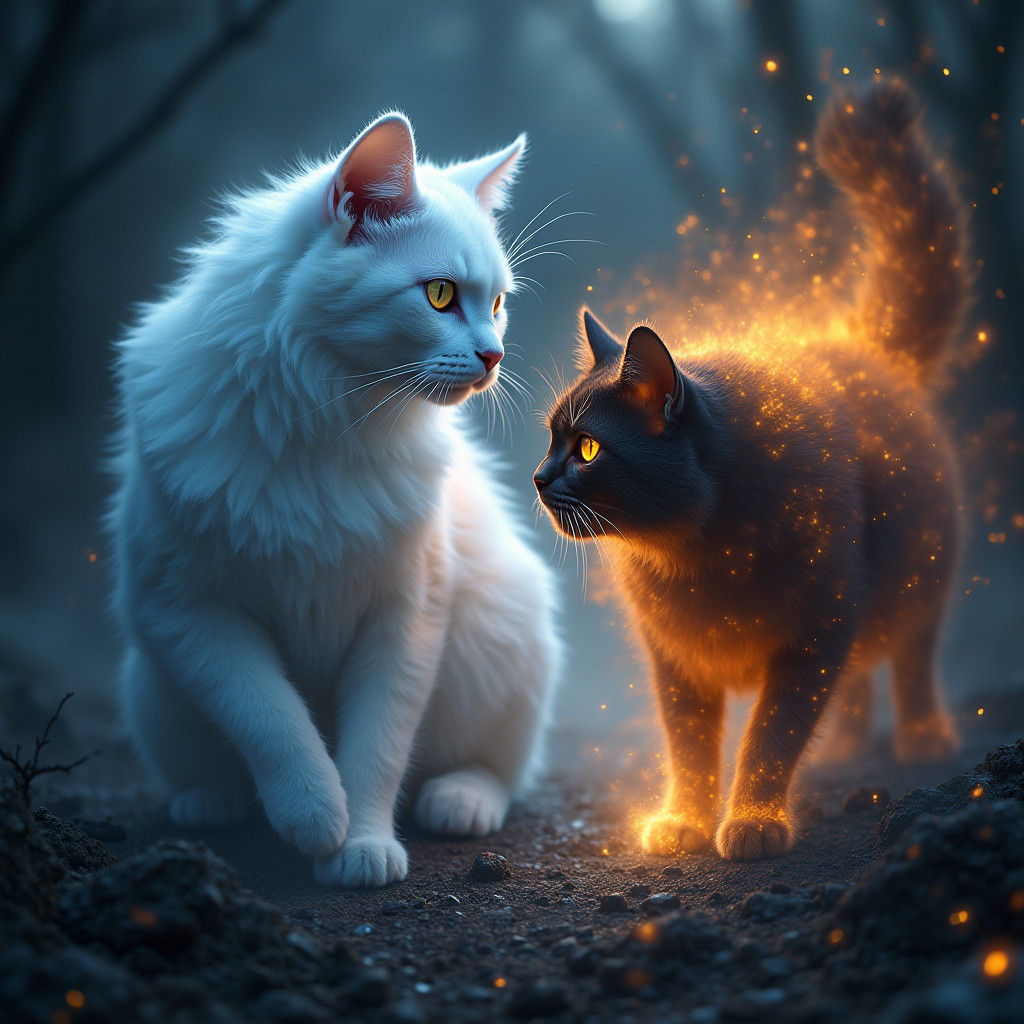 Elemental Cats in Mystical Matte Painting Style