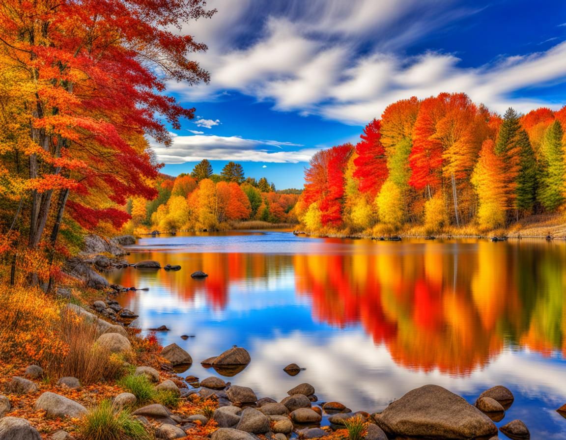 New England Autumn Landscape: Vibrant Digital Art