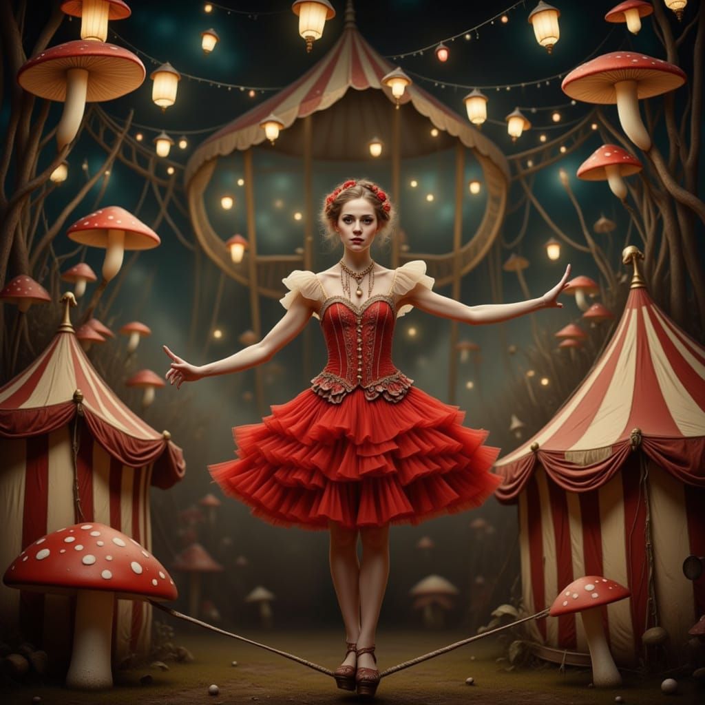 Tightrope Walker at the  Whimsical Magical Mushroom Circus