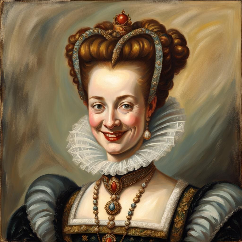 Elizabethan Noblewoman Winking Portrait in Oil Painting Styl...