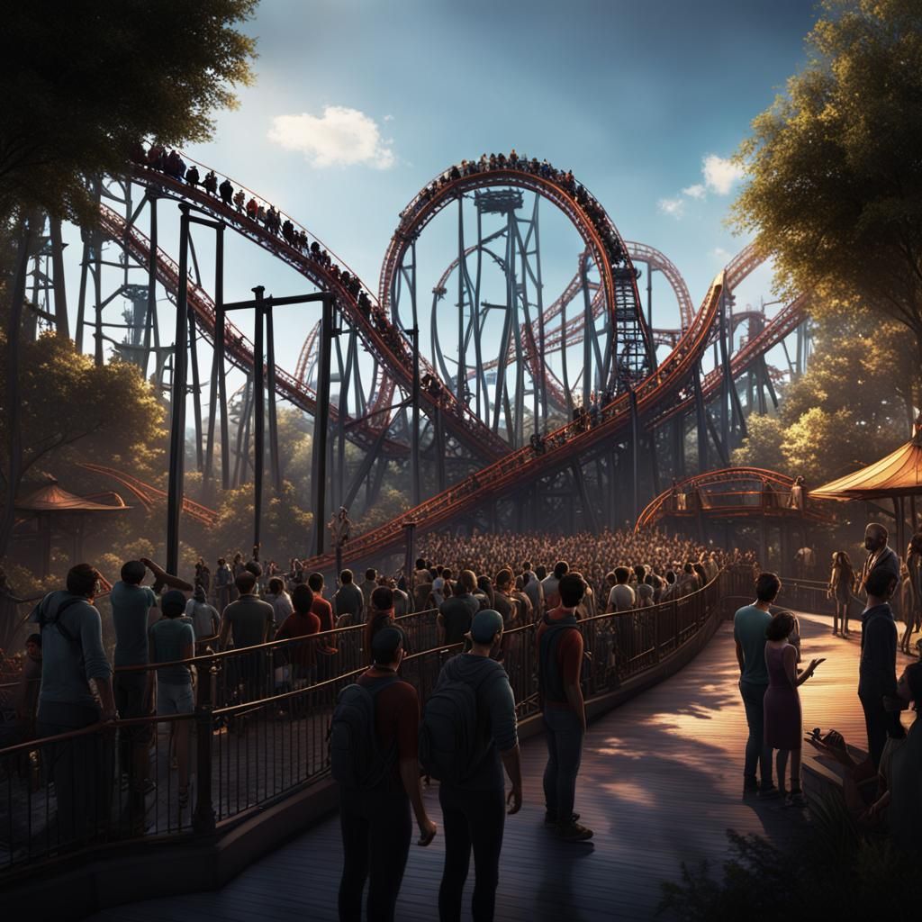 Excited Crowd Awaits Roller Coaster Ride