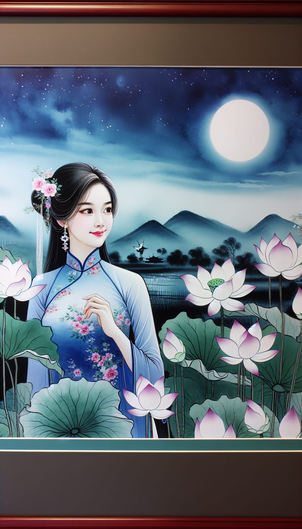 Vietnamese Lady in Ao Dai: Chinese Ink Painting