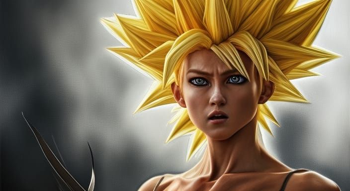 Hyperrealistic Super Saiyan Female in Combat