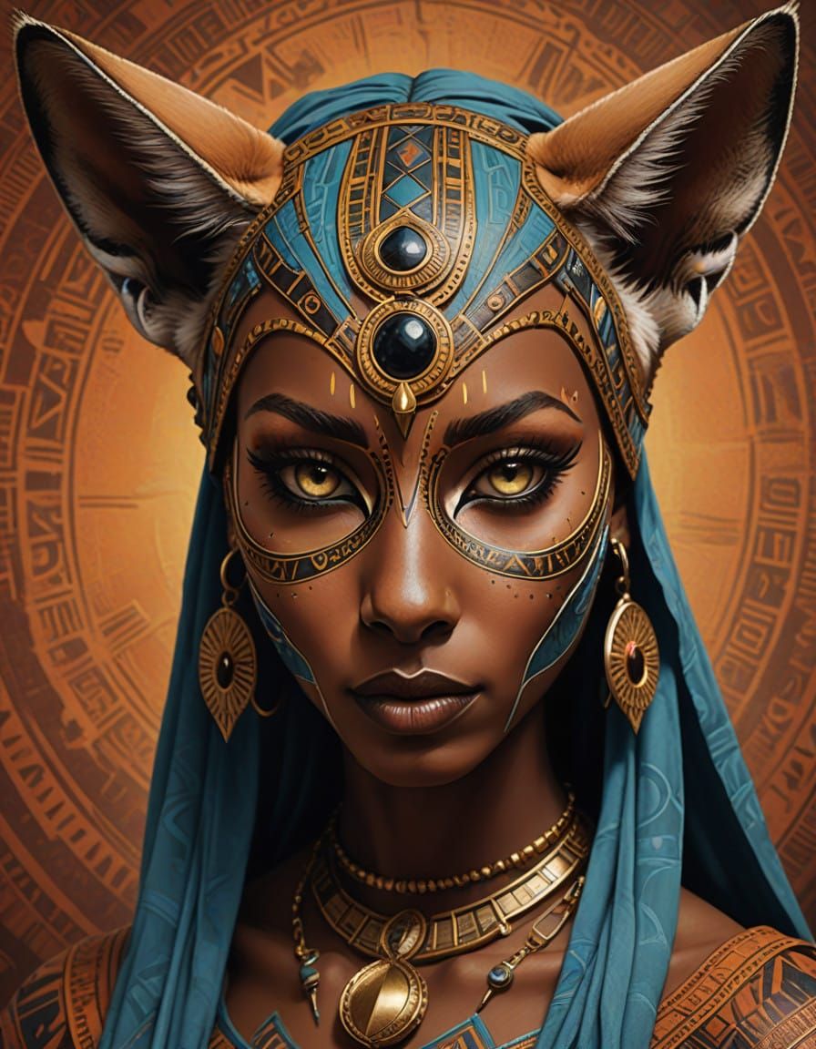 African Woman Channels Mystical Energy Wearing Cat Mask in C...