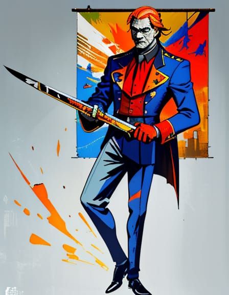 Surrealist War Scene with Sabers and Cracked Texture