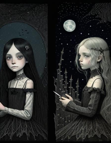 Angels Witnessing Moral Decay: Doodles in Dark Light